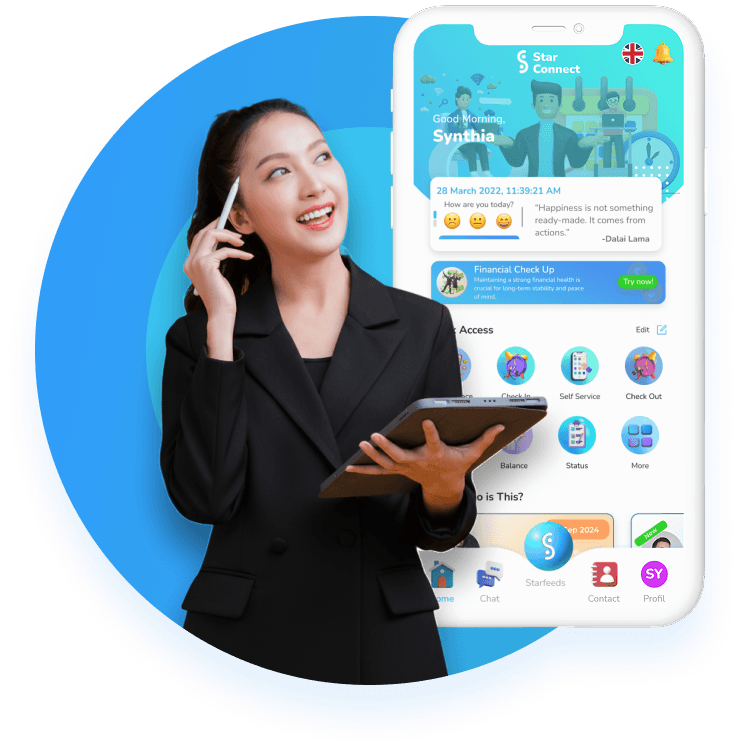 Tampilan aplikasi dan dashboard StarConnect HR